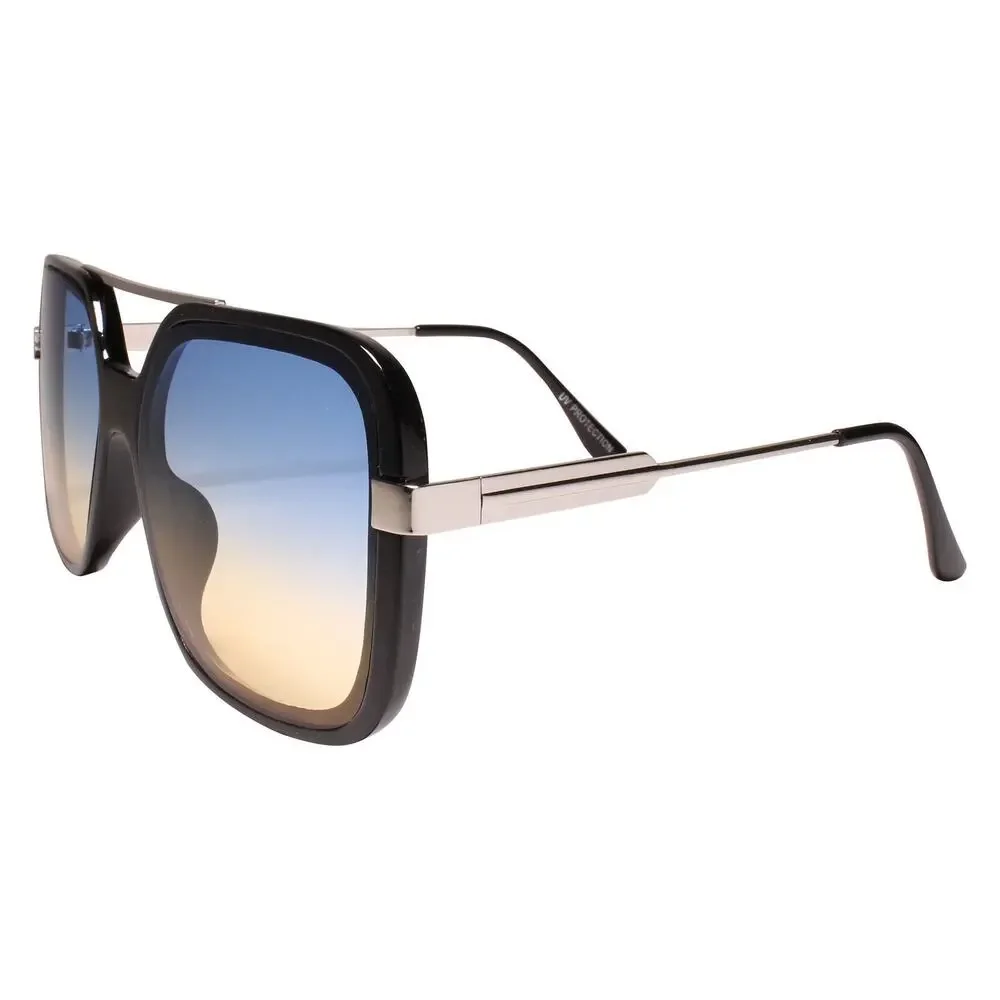 Oversized Stylish Square Black and Silver Sunglasses